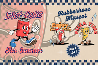 draw a custom brand vintage rubberhose mascot character in 1930s cartoon style