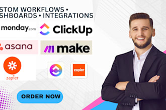 customize monday com clickup automation, reporting, integration with zapier