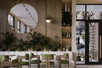 redesign 3d modern restaurant interior, exterior, cafe, bar, coffee shop decor