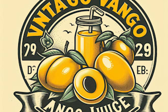 design high quality vintage mango juice logo with t shirt design