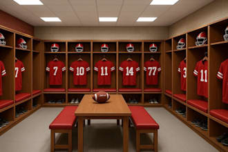 create a realistic 3d locker room for school, football club and dressing hub