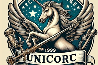 design high quality vintage unicorn logo with t shirt design