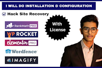 install elementor pro, rank math pro, wp rocket, wordfence pro, imagify license