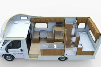 create a 3d motorhome, citroen bus, cyber truck, rv, camper, mobile shop