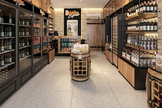 redesign  3d retail wine store,liquor showroom,interior decor,bar counter,louge