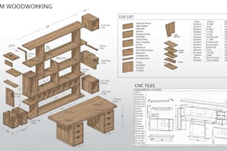 expertly design custom woodworking furniture plans with cut list and cnc files