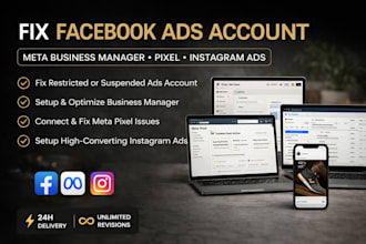 fix issues facebook ads account, meta business manager, pixel and instagram ads