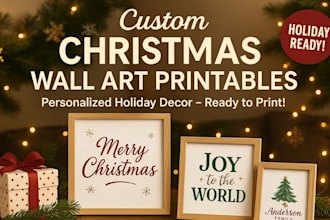 design custom christmas wall art printable or festive holiday decor