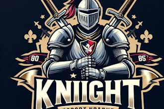 make a vintage knight sports mascot logo with t shirt design