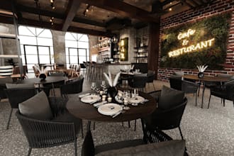 restyle 3drustic eatery design,bar lounge,casual dinning,retail store,food court