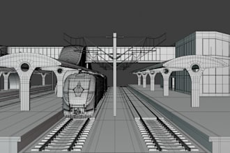 create 3d train design and train station, railway design and train park