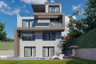 redesign 3d residential building, bespoke elevation, modern luxury home, blender