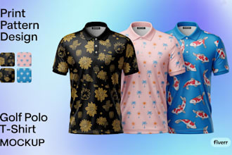 design custom pattern golf polo t shirt and mockup