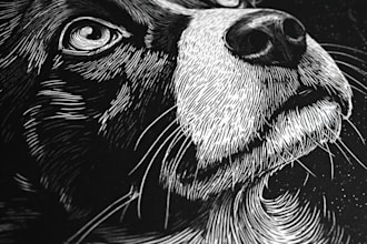 make pet portrait linocut illustration