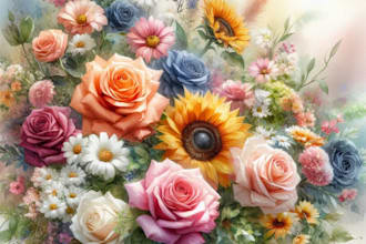 do an watercolor flowers, watercolor logo