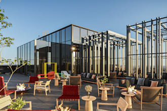 redesign 3d outdoor cafe, restaurant rooftop terrace design, exterior rendering