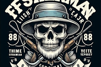 make a vintage fisherman skull mascot logo  t shirt design