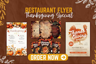 design a restaurant food menu, flyer, and brochure for thanksgiving