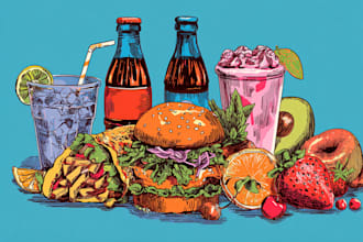 design cute and colorful cartoon food illustration