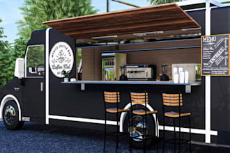 design 3d rv, motorhome, car showroom, 3d food truck design