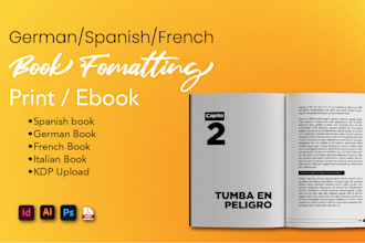 format, design spanish book formatting, german book italian french amazon upload