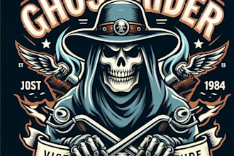 make a vintage ghost rider mascot logo t shirt design