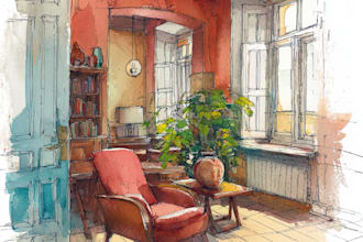 sketch design your interior room in my watercolor style