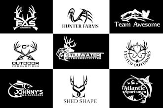do creative fishing hunting, mountain, climbing logo design for your business