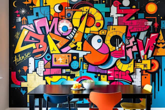 design mural wall art, doodle wall art, food, restaurant, street wall art design