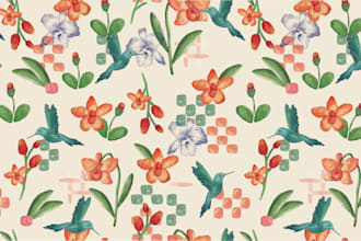 create an original hand drawn seamless pattern watercolor or pencil