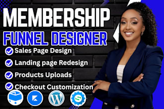 redesign kajabi or systeme io course sales page,membership, registration funnel