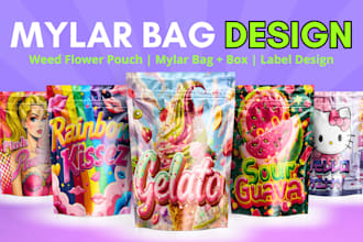 design upto 10 custom weed pouch, mylar bags, cannabis packaging