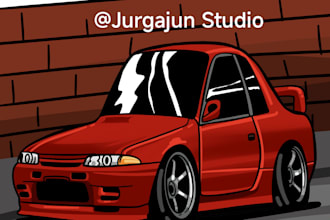 create cartoon vector car illustration for merch, poster, and t shirt