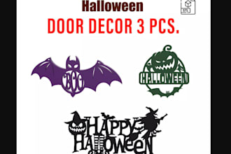 design custom happy halloween logo,decoration door house,pumpkin scary trick stl