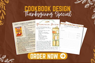 create thanksgiving cookbook, recipes, and kdp recipe book cover design