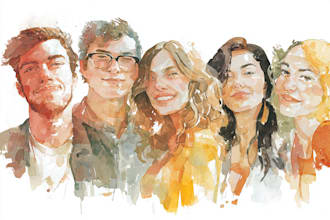 draw watercolor group portrait illustration
