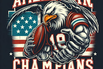 make a vintage american football champions mascot logo t shirt design
