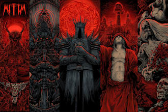 draw detailed dark, brutal, horror, and heavy metal art illustration