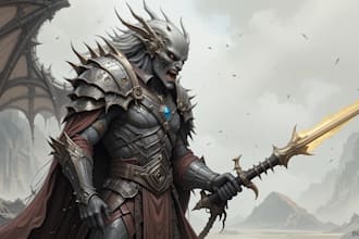 draw a dnd art party character, monster, scifi ilustration