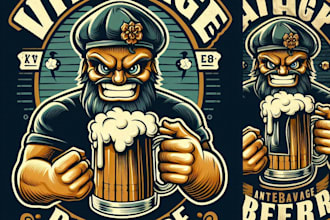 make a vintage angry beer mascot logo t shirt design