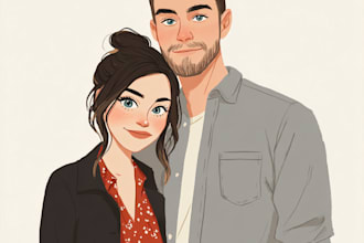illustrate romantic cute couple portrait