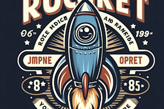 make a vintage rocket  mascot logo design for t shirts