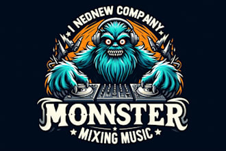 design monster dj beard mixing music logo with free revisions and vector file