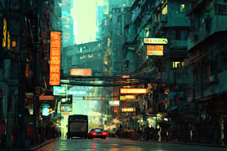 draw illustration of futuristic cyberpunk city