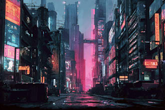 do a cyberpunk futuristic city
