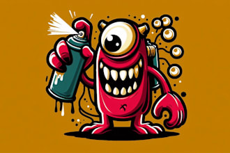 design spray paint monster cartoon logo with express delivery