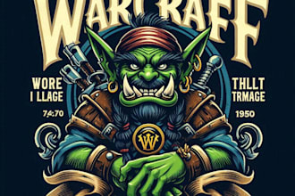 make a vintage warcraft goblin mascot logo  t shirt design