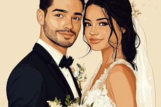 draw couple portrait, wedding illustration