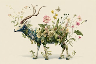 draw an animal and botanical illustration