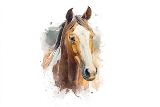 create watercolor portrait illustration of horse